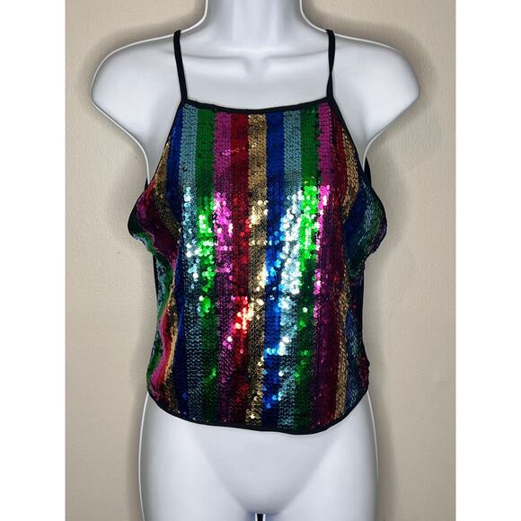 Miley + Molly Rainbow Multicolor Sequined Sleeveless Cami Tank Top Size Medium - Picture 3 of 8